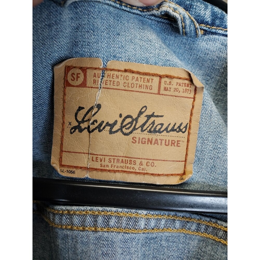 LEVI STRAUSS Signature Jean Jacket Girls L 12/14 Trucker Denim Patches Grunge - Picture 5 of 16